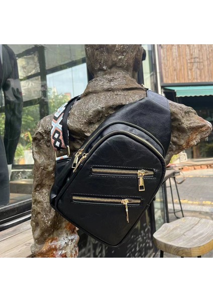 1 Kadın Pu Deri Çanta Sırt Çantası Omuz Sırt Çantası Sling Çanta Seyahat Yürüyüş Küçük Crossbody Göğüs Çantası (Yurt Dışından)