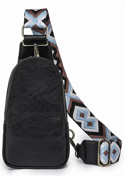 Siyah Sıcak Satış Crossbody Göğüs Çanta Vegan Postacı Çantası Gitar Askısı Çanta Kemer Kadın Deri Tek Kollu Çanta (Yurt Dışından)