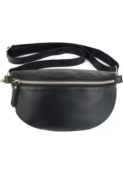 Siyah Düz Renk Açık Göbek Çantası Pu Deri Serseri Çanta Erkek Kadın Fanny Paketi Crossbody Çıkarılabilir Kayış Kemer Omuz Göğüs Bel Çantaları (Yurt Dışından)