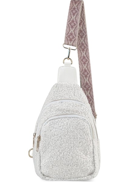 Beyaz Yeni Moda Kadın Crossbody Çanta 2023 Sonbahar Peluş Göğüs Çanta Bayan Fermuarlı Cep DMA92418 (Yurt Dışından)