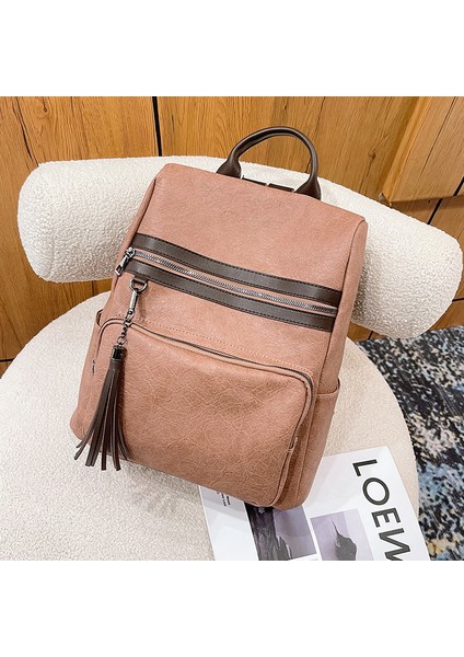 Pembe Büyük Kapasiteli Kadın Sırt Çantaları Deri Lüks Kızlar Sırt Çantası Moda Sırt Çantası Kadınlar Için Püskül ile (Yurt Dışından)