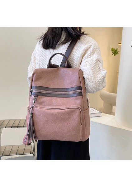 Pembe Büyük Kapasiteli Kadın Sırt Çantaları Deri Lüks Kızlar Sırt Çantası Moda Sırt Çantası Kadınlar Için Püskül ile (Yurt Dışından) fiyatları