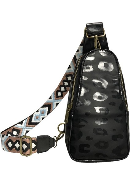 Siyah Leopar Baskı Yeni Kadın Fanny Paketi Doğa Sporları Küçük Sırt Çantası Leopar Baskı Inek Baskı Pu Crossbody Çanta Moda Göğüs Çanta Kadın (Yurt Dışından)