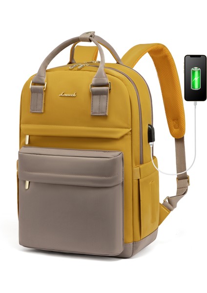 Sarı Mor VYWB1958LK24M Lovevook 15.6 17 Inç Kızlar Seyahat Çantaları Öğrenci Okul Kitap Çantası USB Bağlantı Noktası ile Moda Rahat Su Geçirmez Kadın Dizüstü Sırt Çantaları (Yurt Dışından)