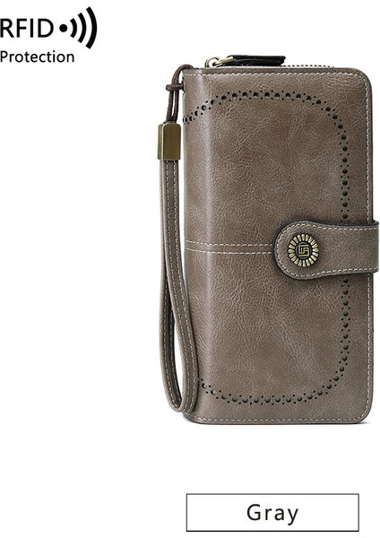 Gri ZR110 Sıcak Satış Rfid Antimanyetik Uzun Fermuar Kadın Cüzdan Cüzdan Cüzdan Avrupa ve Amerika Büyük Kapasiteli Çanta (Yurt Dışından)