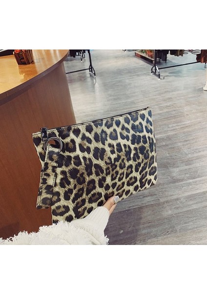 Patern 4 2023 Yeni Kadın Çanta Avrupa ve Amerika Birleşik Devletleri Moda Leopar Baskı Basit El Çantası Kadın Zarf Çanta (Yurt Dışından)