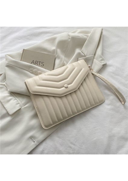 Bej Yeni Tasarımcı Çizgili Çanta ve Çantalar Moda Zarf Günü Manşonlar Katı Pu Deri Flap Kadın Çanta Telefon Cebi (Yurt Dışından)