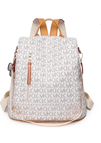 Beyaz Vintage Baskı Deri Sırt Çantası Rahat Anti Hırsızlık Seyahat Sırt Çantası Kız Okul Sırt Çantaları Moda Tasarımcısı Kadın Sırt Çantası (Yurt Dışından)