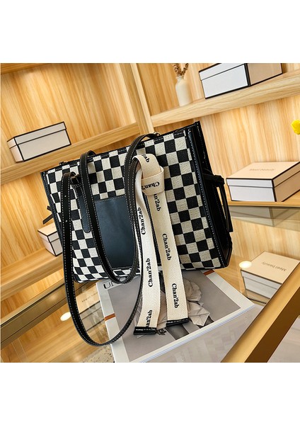 Siyah Dama Tahtası Mini Kumaş Flap Crossbody Askılı Çanta Kadınlar Için 2023 Lüks Marka Tasarım Çanta Basit Omuz Çantası Çanta (Yurt Dışından)