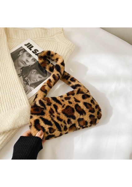 Sku 05 Retro Leopar Desen Baskı Sıcak Kürk Kadın Peluş Crossbody Çanta Kadınlar Için Kış Omuz Çantaları Çanta (Yurt Dışından)