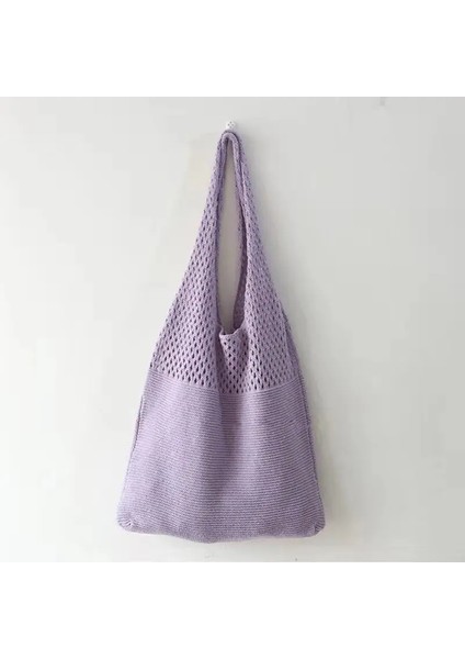 Mor Kore Tarzı Kadın Örme Kumaş Çanta Katı Şeker Renk Gevşek Omuz Çantası Bayanlar Için Özel Moda Tote Çanta Dükkanı (Yurt Dışından)