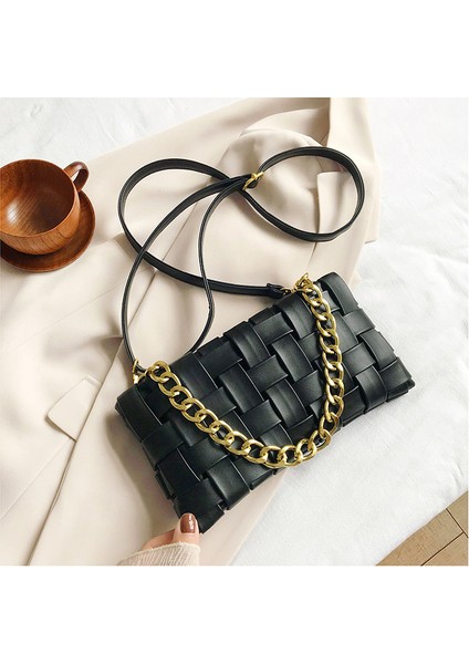 Siyah 2023 Moda Hollow Örgü Zincir Koltukaltı Crossbody Çanta Cluth Kadın Çantalar Çanta (Yurt Dışından)