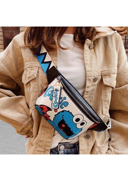 Mavi Karikatür Göğüs Çantası Kadın 2023 Yeni Pu Messenger Çanta Ins Punk Bel Çantası (Yurt Dışından) fiyatları