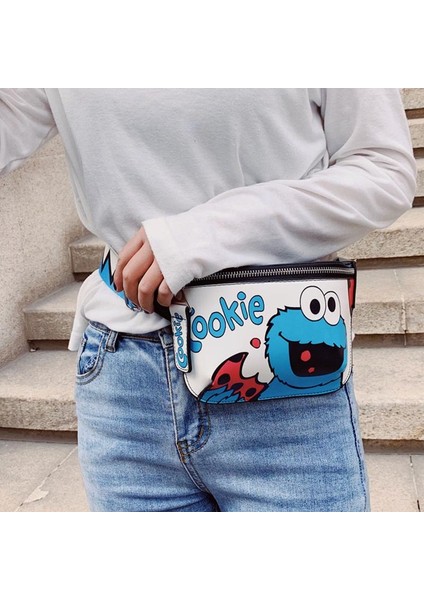 Mavi Karikatür Göğüs Çantası Kadın 2023 Yeni Pu Messenger Çanta Ins Punk Bel Çantası (Yurt Dışından) modelleri