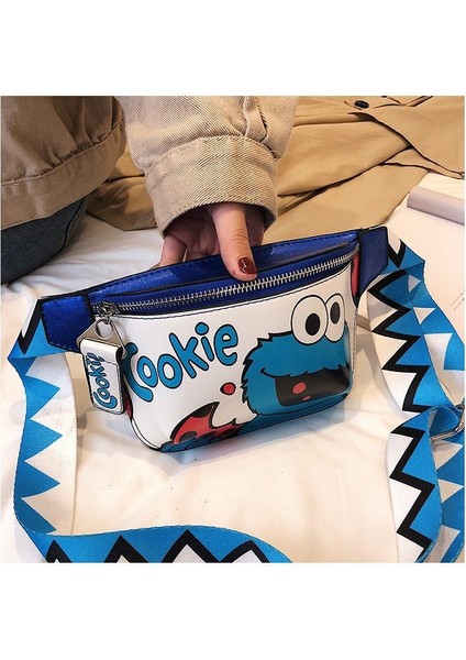 Mavi Karikatür Göğüs Çantası Kadın 2023 Yeni Pu Messenger Çanta Ins Punk Bel Çantası (Yurt Dışından) fırsatları