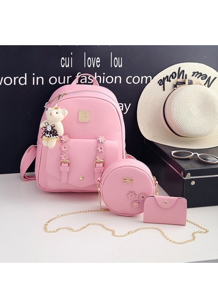 Pembe Omuz Kadın Kore Versiyonu Pu Trendy Yumuşak Deri Baskılı Anne Çantası Bayanlar Seyahat Küçük Sırt Çantası Öğrenci Okul Çantası (Yurt Dışından)