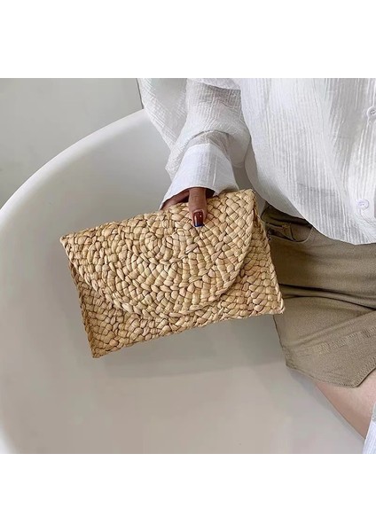 Rose Madder 2023 Yeni Yaz Plaj Bayanlar El Yapımı Saman Dokuma Çantalar Moda Kadın Saman Debriyaj Dokuma Kamış Örgü Çanta (Yurt Dışından) fırsatları