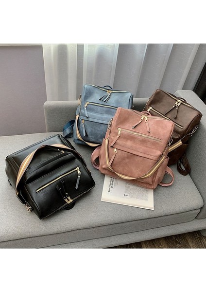 Kahverengi Moda Kadın Pu Deri Su Geçirmez Fermuar Okul Sırt Çantası Sırt Çantaları Yüksek Kaliteli Öğrenci Koleji Kız Sırt Çantası Sırt Çantası (Yurt Dışından) fırsatları