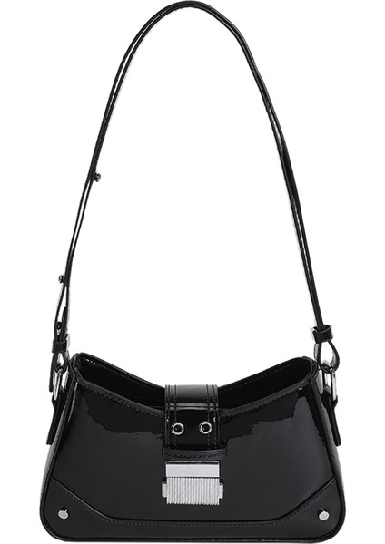 Siyah Lüks Kadın Parlak Renk Omuz Çanta Moda Kemer Kilit Çanta Bayanlar Için Trendy Crossbody Çanta 2023 (Yurt Dışından)