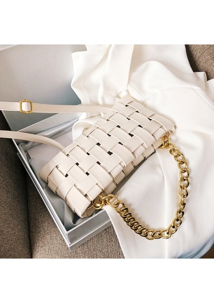 Beyaz 2023 Moda Hollow Örgü Zincir Koltukaltı Crossbody Çanta Cluth Kadın Çantalar Çanta (Yurt Dışından)