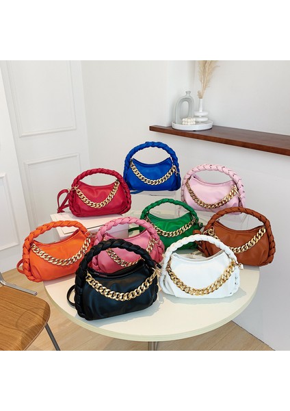Pembe Zincir Çanta Yeni Trendy Pu Deri Crossbody Çanta Örgü Kolu Düz Renk Çanta Bayan Çanta Moda Kadın Çanta Omuz (Yurt Dışından) fiyatları