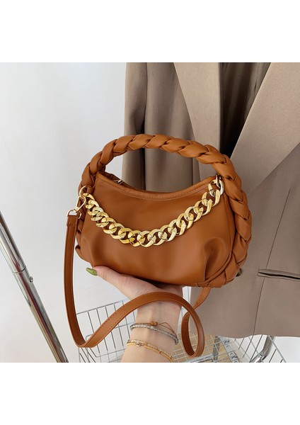 Pembe Zincir Çanta Yeni Trendy Pu Deri Crossbody Çanta Örgü Kolu Düz Renk Çanta Bayan Çanta Moda Kadın Çanta Omuz (Yurt Dışından) modelleri