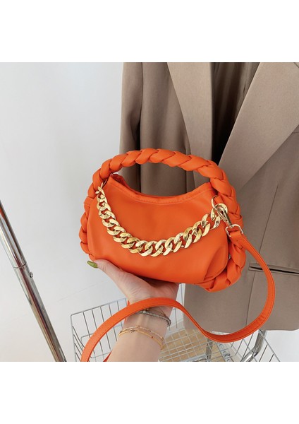 Pembe Zincir Çanta Yeni Trendy Pu Deri Crossbody Çanta Örgü Kolu Düz Renk Çanta Bayan Çanta Moda Kadın Çanta Omuz (Yurt Dışından) indirimleri