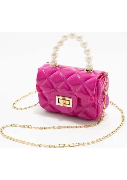 Gül Kırmızı Kadın Moda Inci Zincir El Mini Çapraz Küçük Çanta Bayanlar Bir Omuz Tote Bebek Jöle Çanta Çanta Crossbody Çanta (Yurt Dışından)