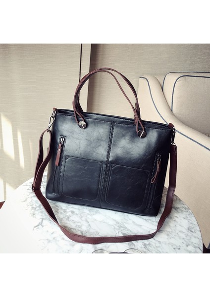 Pembe Et Kadın Büyük Kapasiteli Messenger Omuz Çantası Vintage Pu Deri Seyahat Tote Çanta (Yurt Dışından) modelleri