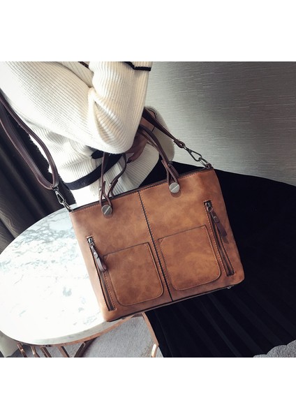 Pembe Et Kadın Büyük Kapasiteli Messenger Omuz Çantası Vintage Pu Deri Seyahat Tote Çanta (Yurt Dışından) fırsatları