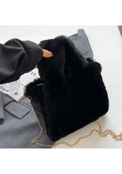 Pembe Kış Peluş Kadın Çantası Yüksek Kaliteli Peluş Deri Kadın Çanta Moda Kadın Omuz Çantası (Yurt Dışından) fiyatları