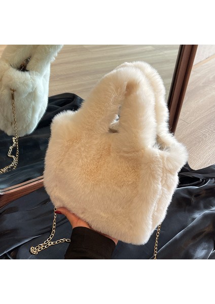 Pembe Kış Peluş Kadın Çantası Yüksek Kaliteli Peluş Deri Kadın Çanta Moda Kadın Omuz Çantası (Yurt Dışından) modelleri