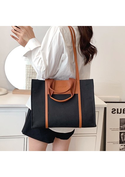 Açık Gri 2023 Yeni Iso Bsci Alışveriş Kadın Bez Çantalar Büyük Kapasiteli Bez Çantalar Tuval Kontrast Renk Çanta Moda Bayan Omuz (Yurt Dışından) modelleri