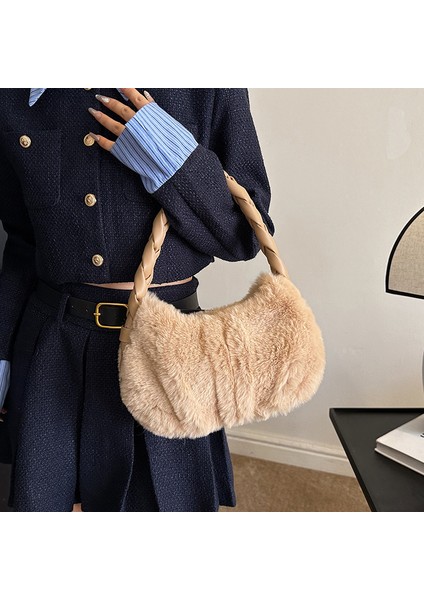 Kadın Çanta Renk 5 Tüylü Yumuşak Retro Bayan Moda Çanta Kadın Güzel Tote Çanta Peluş Omuz Çantası (Yurt Dışından) fırsatları