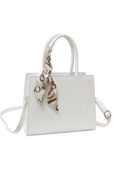 Beyaz Kuşak Ipek Eşarp 2023 Yeni Moda Retro Casual Kadın Bir Omuz Bayan Çanta (Yurt Dışından)