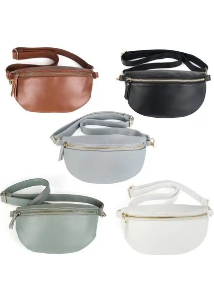 Gri Düz Renk Açık Göbek Çantası Pu Deri Serseri Çanta Erkek Kadın Fanny Paketi Crossbody Çıkarılabilir Kayış Kemer Omuz Göğüs Bel Çantaları (Yurt Dışından)