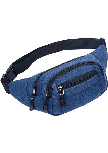 Mavi Kalça Göbek Spor Serseri Yeni Tuval Üç Katmanlı Fermuarlı Göğüs Kemeri Çantası Erkekler Kadınlar Için Bel Çantası Erkek Kadın Fanny Paketi (Yurt Dışından)