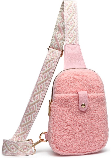 Pembe Moda Yeni Sonbahar Kış Sherpa Göğüs Çanta Moda Kadın Kızlar Alışveriş Seyahat Için Büyük Kapasiteli Rahat Crossbody Çanta (Yurt Dışından)