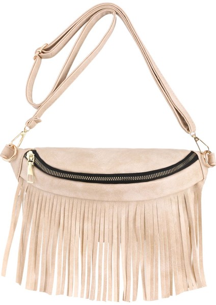 Bej Moda Pu Deri Göğüs Çantası Çıkarılabilir Püsküllü Crossbody Çanta Kadın Göğüs Çantaları Dom JA-448 (Yurt Dışından)