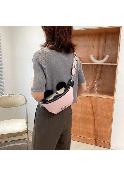 Pembe Kore Tarzı Karikatür Göğüs Çantası Pu Deri Crossbody Yan Çanta Açık Seyahat Kadın Bel Çantası Ebeveyn-Çocuk Kıyafeti (Yurt Dışından)