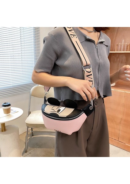 Pembe Kore Tarzı Karikatür Göğüs Çantası Pu Deri Crossbody Yan Çanta Açık Seyahat Kadın Bel Çantası Ebeveyn-Çocuk Kıyafeti (Yurt Dışından) fırsatları