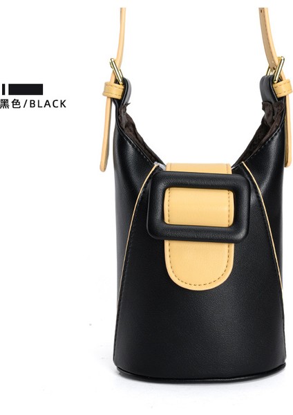 Siyah Çanta Kadın 2023 Yeni Moda Çok Yönlü Moda Kova Kontrast El Tek Omuz Crossbody Çanta (Yurt Dışından)