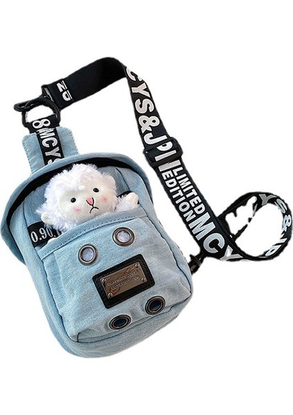 Açık Mavi Sığır ZR376 Denim Kadın 2023 Yeni Japon Sevimli Ayı Bir Omuz Göğüs Çantası Trendy Serin Işık Karikatür Crossbody Telefon Çantası (Yurt Dışından) modelleri
