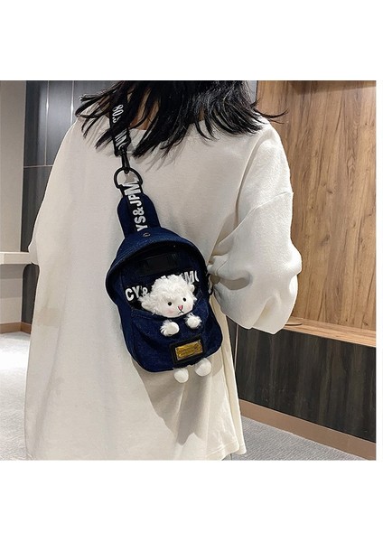 Açık Mavi Sığır ZR376 Denim Kadın 2023 Yeni Japon Sevimli Ayı Bir Omuz Göğüs Çantası Trendy Serin Işık Karikatür Crossbody Telefon Çantası (Yurt Dışından) fırsatları