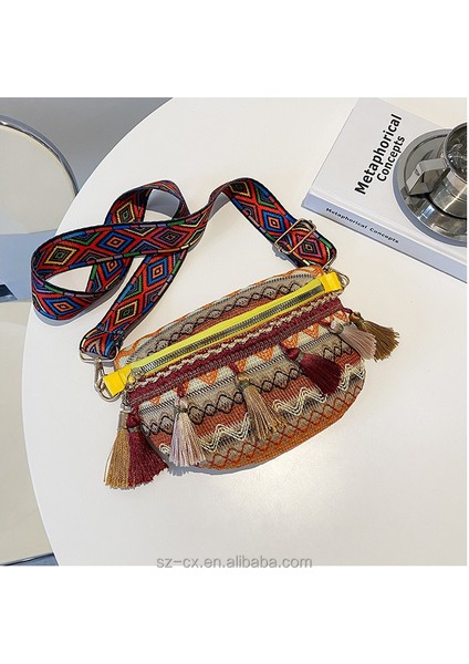 1 Boho Etnik Kanvas Fanny Paketleri Püskül Jakarlı Çanta Ayarlanabilir Askı Sling Göğüs Crossbody Çanta Etnik Bel Çantası Kadınlar Için (Yurt Dışından)