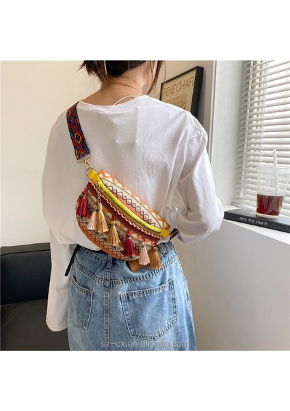 1 Boho Etnik Kanvas Fanny Paketleri Püskül Jakarlı Çanta Ayarlanabilir Askı Sling Göğüs Crossbody Çanta Etnik Bel Çantası Kadınlar Için (Yurt Dışından) modelleri