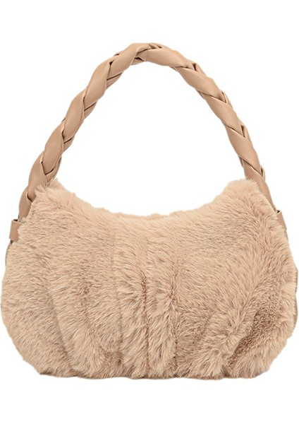 Kadın Çanta Renk 4 Tüylü Yumuşak Retro Bayan Moda Çanta Kadın Güzel Tote Çanta Peluş Omuz Çantası (Yurt Dışından)