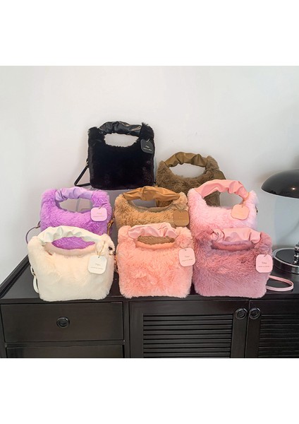 3 Kış Moda Peluş Omuz Askılı Çanta Bayanlar Kadınlar Için Crossbody Çanta Yumuşak Taklit Kürk Çanta (Yurt Dışından) modelleri