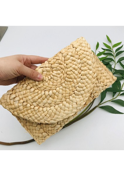 Kaki 2022 Yaz Plaj Bayanlar Saman Debriyaj Çantalar Plaj Rattan Çantalar El Yapımı Saman Dokuma Kadın Çanta 812-1841 (Yurt Dışından)