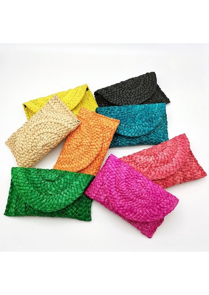 Kaki 2022 Yaz Plaj Bayanlar Saman Debriyaj Çantalar Plaj Rattan Çantalar El Yapımı Saman Dokuma Kadın Çanta 812-1841 (Yurt Dışından) modelleri